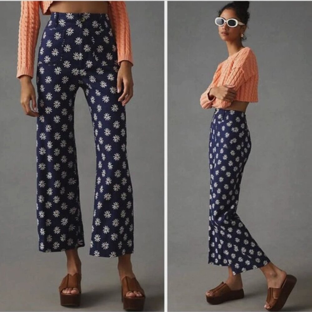 Anthropologie Navy Floral Pants